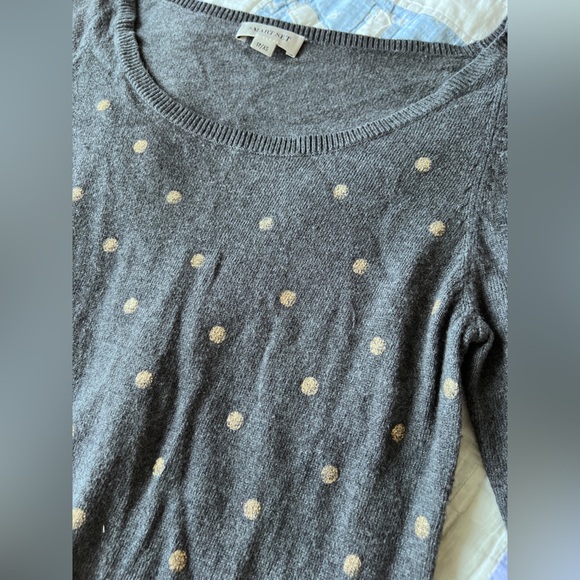Smartset Womens Grey Gold Polka Dot Soft Cozy Scoop Neck Knit Sweater XS - Picture 4 of 6
